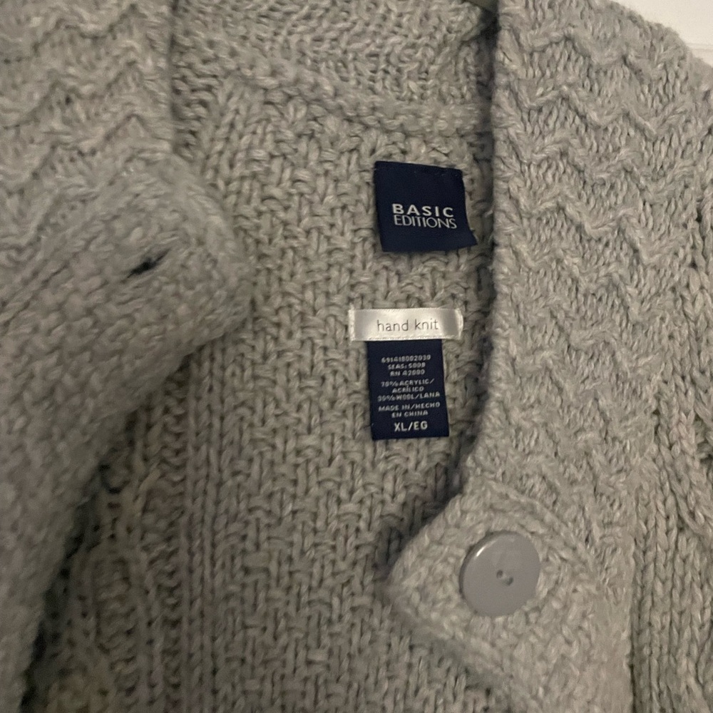 Basic Editions Light Gray Knit Button Down Cozy S… - image 2
